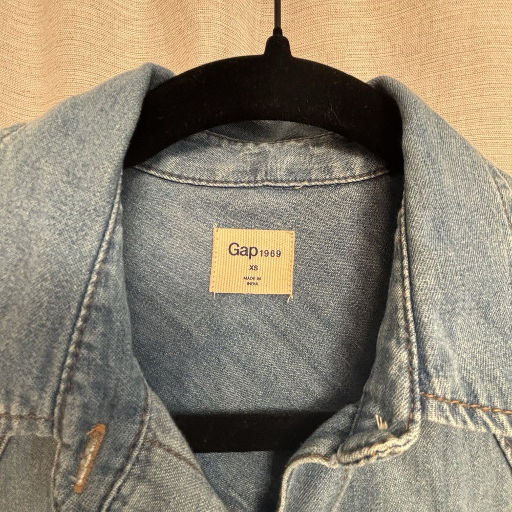 Gap 1969 Blue Cotton Denim Western Shirt Dress, XS, Long Sleeve, Belted - Picture 3 of 8